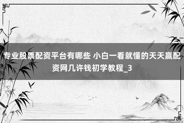 专业股票配资平台有哪些 小白一看就懂的天天赢配资网几许钱初学教程_3