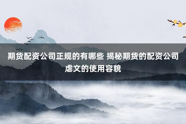 期货配资公司正规的有哪些 揭秘期货的配资公司虐文的使用容貌