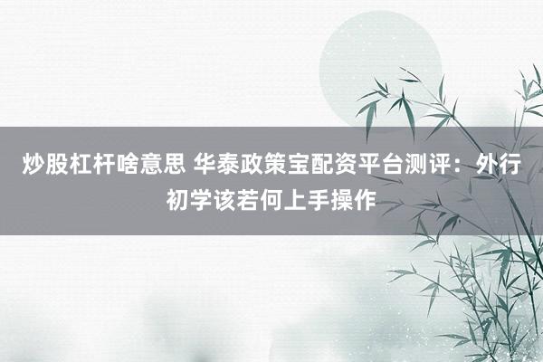 炒股杠杆啥意思 华泰政策宝配资平台测评：外行初学该若何上手操作