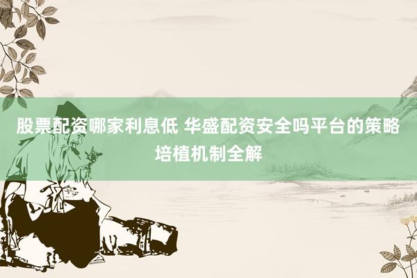 股票配资哪家利息低 华盛配资安全吗平台的策略培植机制全解