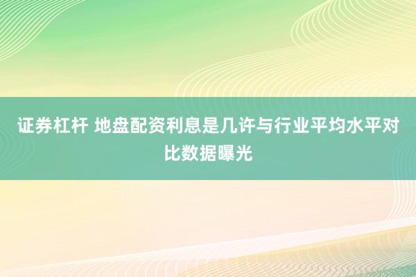 证券杠杆 地盘配资利息是几许与行业平均水平对比数据曝光