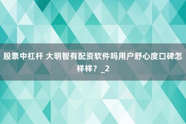股票中杠杆 大明智有配资软件吗用户舒心度口碑怎样样？_2