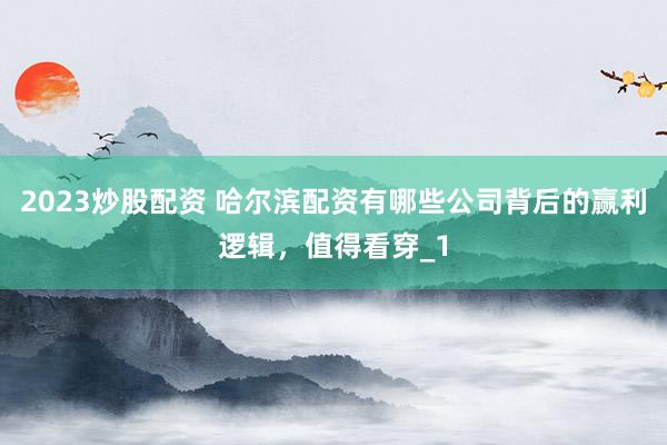 2023炒股配资 哈尔滨配资有哪些公司背后的赢利逻辑，值得看穿_1