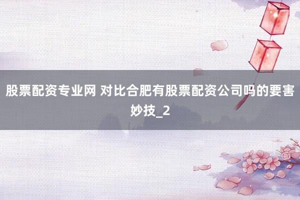 股票配资专业网 对比合肥有股票配资公司吗的要害妙技_2