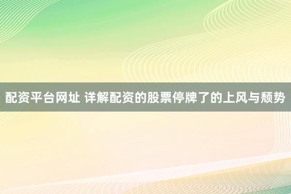 配资平台网址 详解配资的股票停牌了的上风与颓势