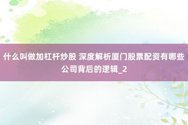 什么叫做加杠杆炒股 深度解析厦门股票配资有哪些公司背后的逻辑_2