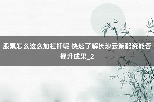 股票怎么这么加杠杆呢 快速了解长沙云策配资能否擢升成果_2