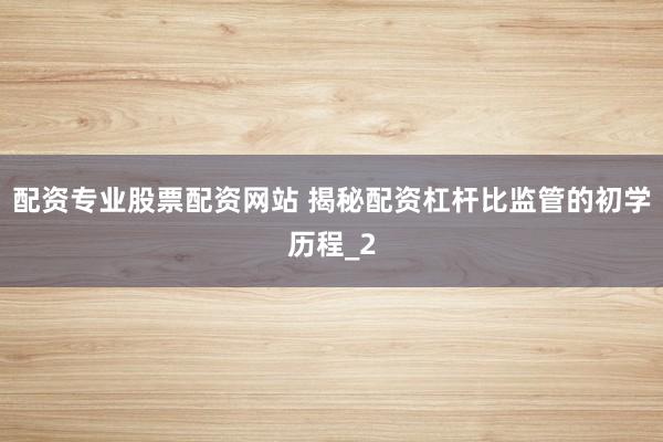 配资专业股票配资网站 揭秘配资杠杆比监管的初学历程_2
