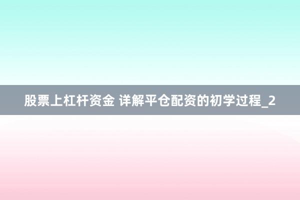 股票上杠杆资金 详解平仓配资的初学过程_2